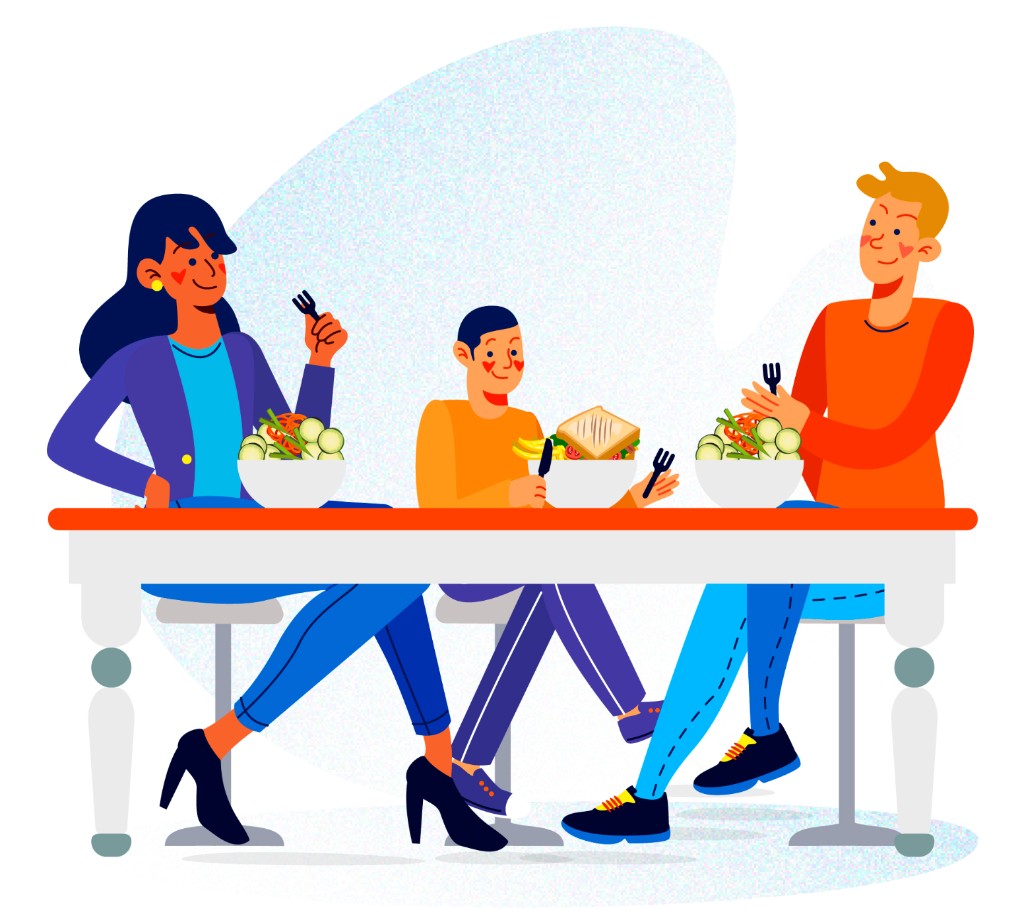 Équipe au bureau — pause déjeuner